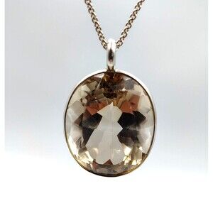 Vintage Sterling Silver 925 Light Yellow Large Oval Citrine Pendant Necklace